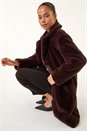Chocolate Petite Longline Faux Fur Coat, Image 2 of 5