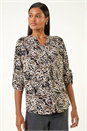 Beige Floral Puff Print Stretch Top , Image 4 of 5