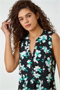 Green Sleeveless V-Neck Floral Print Smock Top, Image 4 of 5