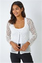Ivory  Knitted Crochet Shimmer Shrug, Image 2 of 5