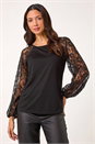 Black Lace Sleeve Stretch Tunic Top, Image 4 of 5