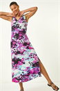 Purple Abstract Bias Linen Blend Midi Dress, Image 1 of 5