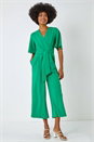 Green Angel Sleeve Cropped Wrap Jumpsuit, Image 3 of 6