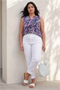 Pink Curve Textured Floral Print V-Neck Top, Image 2 of 4