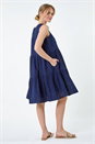Navy  Embroidered Cotton Pocket Smock Dress, Image 3 of 5