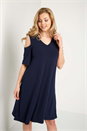 Navy  Cold Shoulder Swing Dress, Image 2 of 4