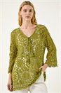 Khaki Crochet Tie Front Knit Tunic, Image 3 of 6