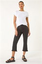 Black Trim Flared Cropped Stretch Trousers, Image 1 of 5