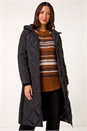 Black Longline Diamond Quilt Hooded Coat, Image 1 of 5