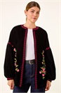 Black Floral Embroidered Velvet Trophy Jacket, Image 4 of 7