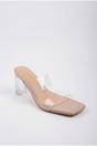 Beige iKrush Beige Ines Square Toe Perspex Block Mules, Image 2 of 5
