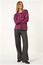 Cerise Fluffy Knit Button Cardigan, Image 2 of 5