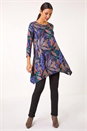 Purple Floral Leaf Print Stretch Tunic, Image 2 of 5