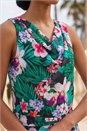 Teal Floral Print Chiffon Cowl Neck Dress, Image 4 of 4
