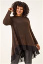 Bronze Curve Glitter Chiffon Hem Tunic Top, Image 1 of 5