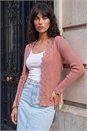 Pink Lace Trim Knit Cardigan, Image 1 of 4