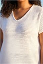 Ivory  Curve Crochet V-Neck Stretch Top, Image 4 of 4