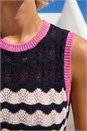 Navy  Sequin Wave Detail Knit Top, Image 4 of 4