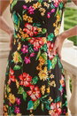 Black Floral Print Gathered Stretch Midi Dress, Image 4 of 4