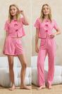 Pink Stripe Bow Front 3-Piece Short Sleeve Cotton Pyjama Set, Image 1 of 4