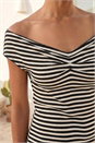 Black Stripe Bardot Knit Midi Stretch Dress, Image 4 of 4