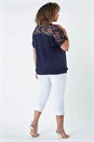 Navy  Curve Lace Yoke Stretch Bubble Hem Top, Image 3 of 5
