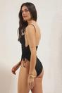 Black Square Neck Ruched Side Tie Detail Swimsuit, Image 3 of 3