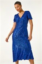Royal Blue Sequin V-Neck Stretch Midi Dress , Image 2 of 5