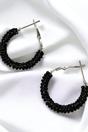 Black Large Bead Braided Boho Huggie Earrings, Image 2 of 6