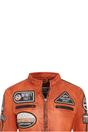 Orange Leather Biker Racing Badges Jacket, Image 5 of 5