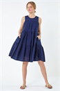 Navy Embroidered Cotton Pocket Smock Dress, Image 1 of 5