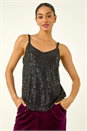 Black Dusk Embellished Sequin Cami Top, Image 4 of 5
