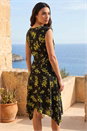 Green Floral Tie Waist Hanky Hem Dress, Image 3 of 4