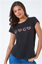 Black Metallic Foil Print Stretch T-Shirt, Image 4 of 5