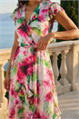 Pink Floral Ruffle Tie Waist Midi Dress, Image 3 of 4