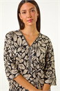 Stone Leaf Print Front Zip Stretch Top, Image 1 of 5