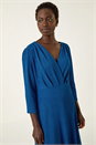 Royal Blue Textured Wrap Midi Dress, Image 4 of 5