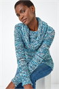 Turquoise Cowl Neck Tape Yarn Jumper, Image 1 of 5