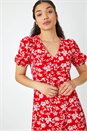 Red Floral Print Lace Back Midi Dress, Image 4 of 5