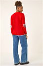 Red Animal Heart Detail Knit Jumper , Image 3 of 5