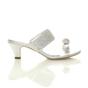 Silver AJVANI Silver Mid Heel Diamante Toe Ring Sandals, Image 2 of 5