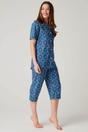 Royal Blue "Marrakesh" Paisley Crisp Cotton 3/4 Length Pyjama Set, Image 2 of 3