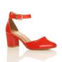 Red AJVANI Red Mid Block Heel Ankle Strap 2 Part Heels, Image 1 of 6