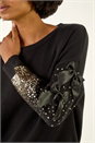 Black Sequin Bow Sleeve Knit Jumper, Image 5 of 5