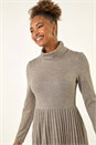Grey High Neck Pleated Midi Dress, Image 4 of 5