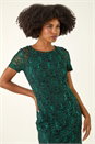 Green Metallic Lace Sequin Midi Dress, Image 4 of 5