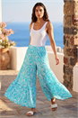 Turquoise Palm Tile Print Tiered Palazzo Trouser, Image 2 of 4
