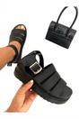 Black iKrush Black Callie Strappy Gladiator Chunky Sandals, Image 3 of 8