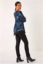 Blue Floral Print Chiffon Hem Top, Image 3 of 5