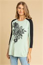 Sage Floral Embellished Contrast Print Top, Image 1 of 4